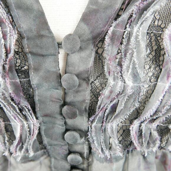 Jeans by Buffalo Womens Sheer Polyester 3/4 Sleeve Button Down Gray Blouse Small - Picture 3 of 8